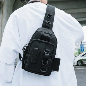 Tactical black nylon chest bag with MOLLE webbing for outdoor fishing and cycling