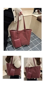 Makro-Detail einer dunkelroten Tote-Tasche mit Leopardenmuster und passendem Etui