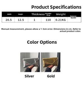 Tableau des tailles détaillé pour pochette enveloppe avec dimensions et couleurs métal