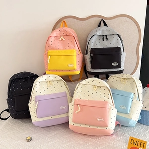 Preppy Style Polka Dot Backpack For Students Large Capacity Canvas School Bag Color Block Travel Daypack Fits Laptop