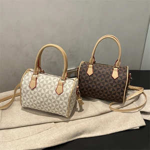 Sac Boston pour Femmes Imprimé Géométrique Triangle Cuir Synthétique Sac à Main Urbain Rétro Porté Main Bandoulière