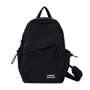 Minimalist black nylon crossbody bag with adjustable strap and side drawstring pockets