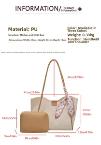 Detailed view of PU leather tote set with dimensions 31x27x12cm and weight 0.39kg