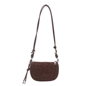 Grand sac à bandoulière léopard vintage marron mat avec des finitions argentées