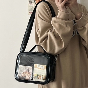 Black Japanese style ita bag with clear PVC display window for pins and DIY decoration