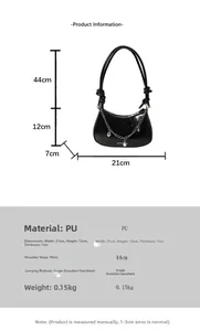 Tableau des tailles détaillé pour sac en cuir PU noir avec chaîne et décor en perles