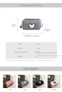 Guide des tailles du sac à main en peluche avec dimensions et couleurs