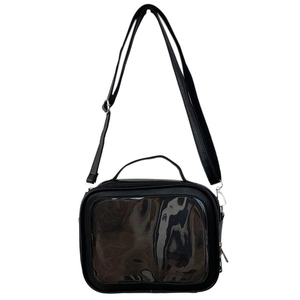 Black Japanese style ita bag with clear PVC window and adjustable shoulder strap