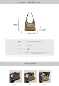 Detailed dimensions of checkered tote bag showing 31cm width and 34cm height specs