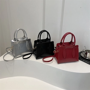 Vintage Women PU Leather Shoulder Bag Metallic Glossy Crossbody Handbag For Daily Commuting Office Trendy Stitching Bag