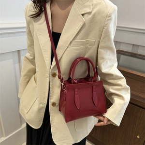 Chic red leather small square crossbody handbag for women with a minimalist handle