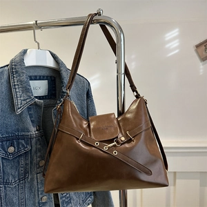 Grand Sac Fourre-Tout Vintage en Cuir PU pour Femmes Mode Urbaine Décontractée Sac à Bandoulière Simple Sac à Main Carré Minimaliste