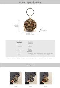 Détails du sac boule en peluche léopard avec poignée anneau doré et chaîne fine