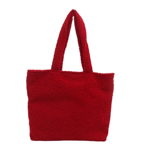 Soft plush red tote bag with large capacity for autumn and winter casual commute