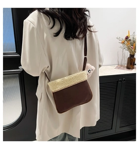 Winter plush crossbody bag featuring warm contrast colors and cute bear head charm