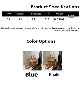 Detailed size parameters and color comparison for retro plaid mini bucket backpack