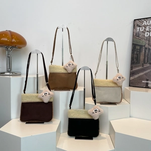 Vintage plush square crossbody bag in four colors with cute star pendant and lamb wool trim