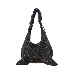 Winter plush crossbody bag with gray bow decoration and large capacity shoulder strap
