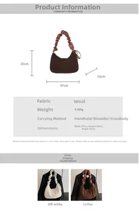 Faux shearling dumpling bag dimensions 37x20x15cm and weight specifications details