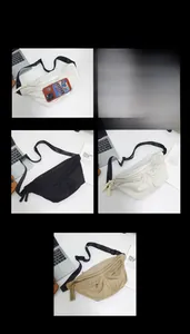 Detailed view of lightweight nylon crossbody bag showing 41x21cm size and material