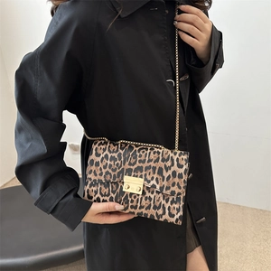 Chic leopard print small square shoulder bag with gold chain strap for women