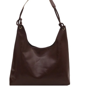 Minimalist chocolate brown leather hobo shoulder bag with stylish gold eyelet details