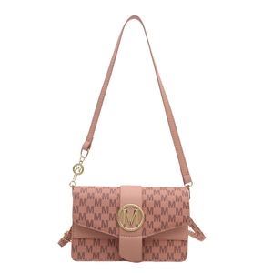 Bolso de cuero rosa con estampado M y cierre metálico dorado para mujer casual