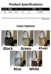 Detailed size chart and multi-color display of the retro nylon tote bag collection