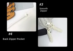 Detail of smooth zipper system and anti-theft back pocket on the beige crossbody bag