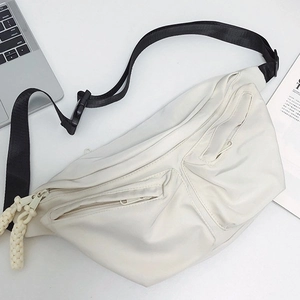 White minimalist waterproof sports chest bag with multi-pockets and adjustable nylon strap