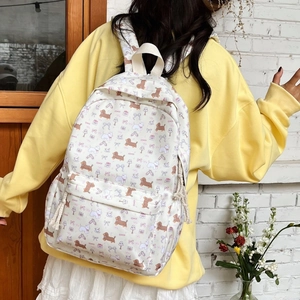 Sac à dos en toile style japonais mignon avec imprimés teckel pour étudiantes et filles