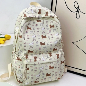 Sac à dos d'école mignon style japonais avec motifs floraux et chiens de dessin animé