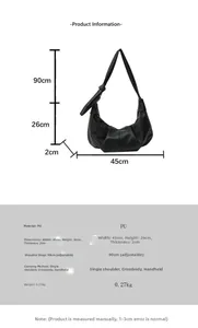 Detailed size specifications of the black PU crescent dumpling bag with 45cm width