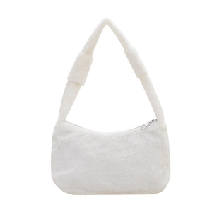 Winter faux fur hobo shoulder bag for women with soft plush texture and silver zipper