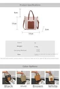 Detailed size specifications and parameters for the small contrast color PU tote bag