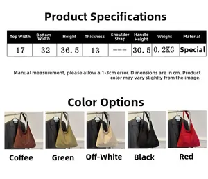 Detailed size chart and multi-color display of large capacity minimalist tote bag
