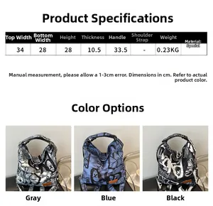 Detailed size chart and dimensions for the lightweight canvas tote bag showing colors