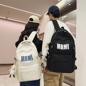 Minimalist large capacity school backpack for students with MRMI print and duck pendant