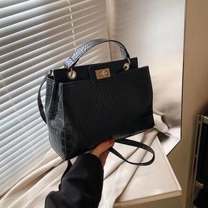 Sac à Main Rétro pour Femmes Motif Crocodile Cuir Synthétique Sac à Épaule avec Verrou Doré Mode Quotidien Carré