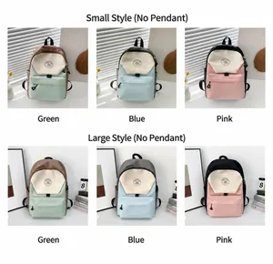 Mochila de nailon minimalista en verde, azul y rosa, disponible en tamaños pequeño y grande