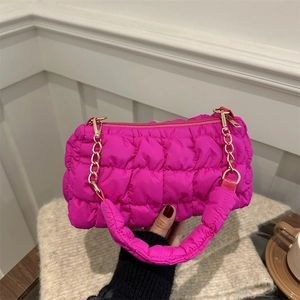 Chic magenta quilted puffer hobo bag with gold chain and bubble cloud texture