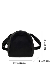 Detailed size measurement showing length 22cm and height 18cm of black canvas bag