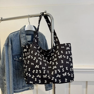 Women Nylon Tote Bag Large Capacity Bowtie Printed Shoulder Bag Casual Streetwear Style Underarm Bag For Daily Matching