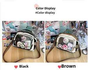 Sac Ita en noir et marron avec fenêtres transparentes pour badges de manga