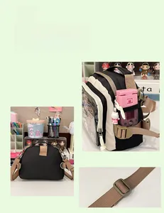 Détail du sac ita noir avec fenêtre PVC et bandoulière réglable en toile kaki