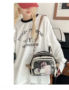 Détail du sac ita crème et noir avec fenêtre en PVC transparent pour badges animés