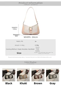 Detailed size chart and product specifications for the stylish PU leather shoulder bag
