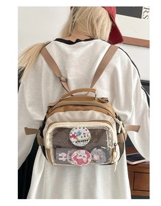 Détail du sac Ita beige et marron style JK avec grande fenêtre transparente en PVC
