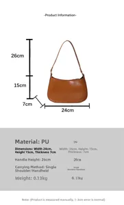 Detailed size specifications for the vintage PU leather baguette shoulder bag