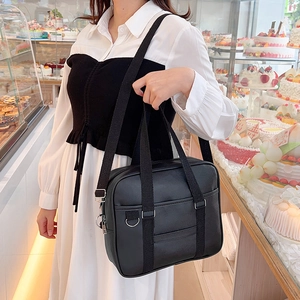Japanese style JK black PU leather messenger bag with handle and shoulder strap in cafe